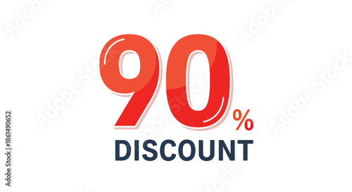Striking ninety percent discount graphic for promotional sales and special offers, vibrant orange and red design on a crisp white background