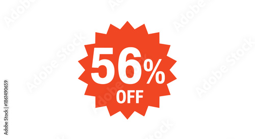 Eye-catching orange starburst graphic prominently displaying an exciting fifty-six percent off discount, perfect for sales promotions and special