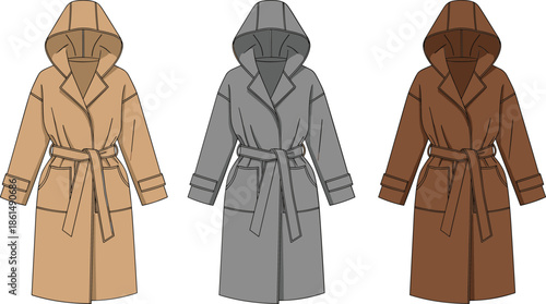 Hooded robes in beige gray brown beige robe gray robe brown robe
