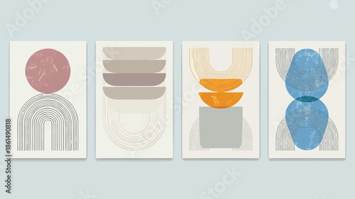 Modern abstract art prints with geometric shapes and soothing colors