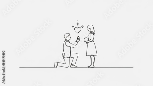 Man proposing to woman with ring and heart symbol