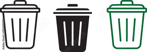 Bin icon set. Trash can collection. Trash icons set. Web icon, delete button. Delete symbol flat style on white background.	