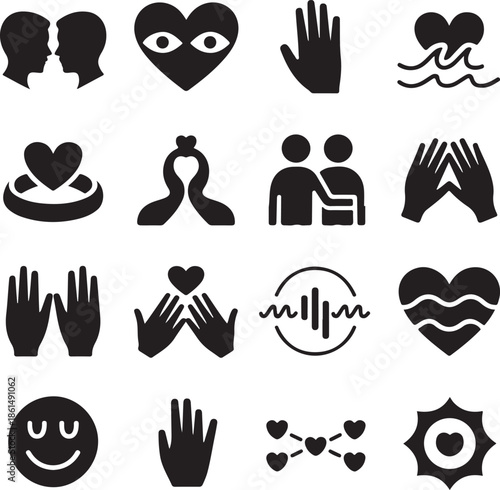 Black and White Valentine Icon Pack of Silent Understanding, Unspoken Love and Intuitive Connection