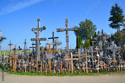 View of hill of crosses with over four hundred thousand crosses and crucifix, which is thought tradition of putting a cross traces to 1800s