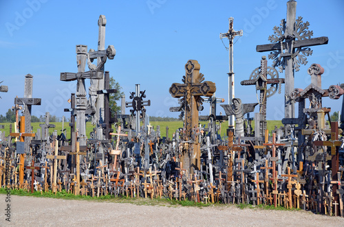 View of hill of crosses with over four hundred thousand crosses and crucifix, which is thought tradition of putting a cross traces to 1800s