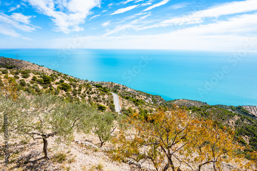 Wallpaper Mural Scenic view of the Adriatic coast with turquoise waters and rolling hills covered in olive trees. Apulia, Italy Torontodigital.ca