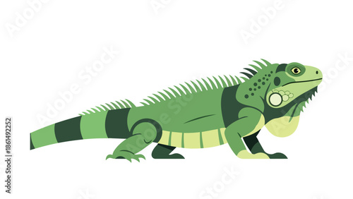 Vibrant green iguana illustration featuring a striking spiked back and textured skin, a captivating digital art portrayal of this iconic tropical