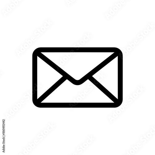 Simple black and white envelope icon representing email or letter symbol on a clean white background for various uses.
