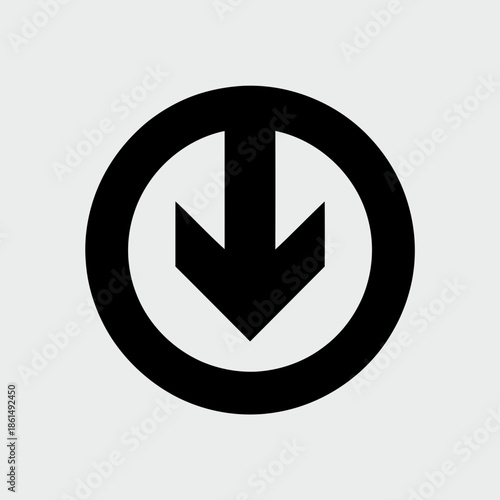 Simple black arrow icon pointing downwards within a circular outline symbolizing direction or navigation