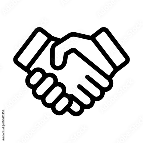 Simple black and white illustration of a handshake symbolizing partnership agreement or business deal