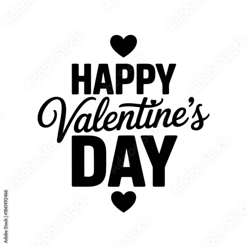 Happy valentines day greeting card design with elegant typography and heart elements on a clean white background