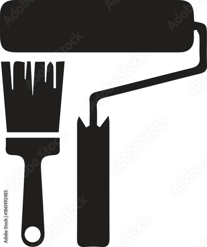 Paintbrush and paint roller icon silhouette