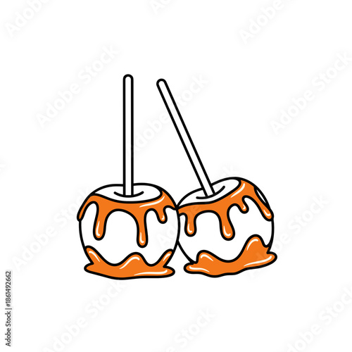 Caramel apples. Two pieces. Vector illustration