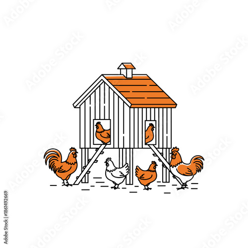 A house for hens. Coop. Vector illustration