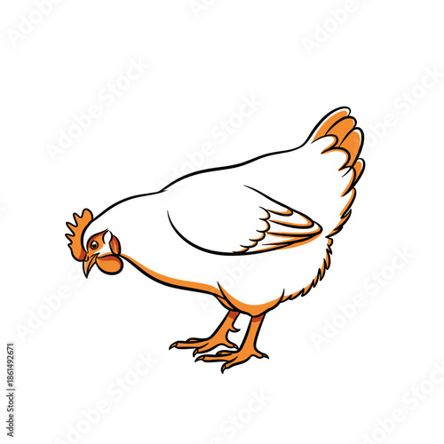 The chicken is pecking. Profile. Vector illustration
