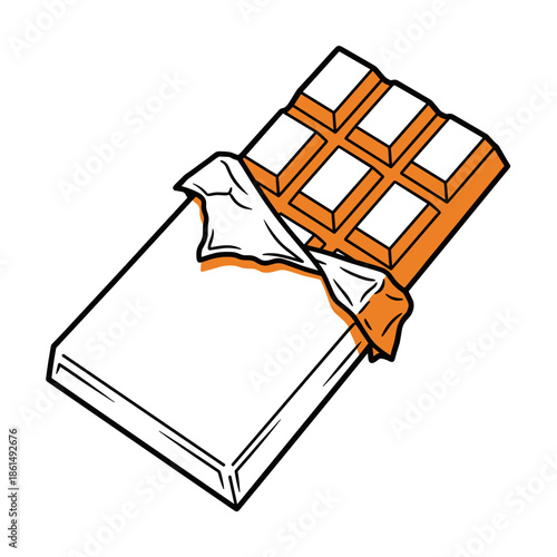 An open chocolate bar in a wrapper. Vector illustration