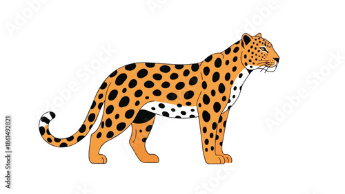 A vibrant, stylized graphic depiction of a majestic spotted feline creature, embodying the wild beauty of savanna wildlife