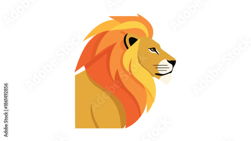 Regal stylized lion profile with fiery mane, depicting strength and wild spirit.
