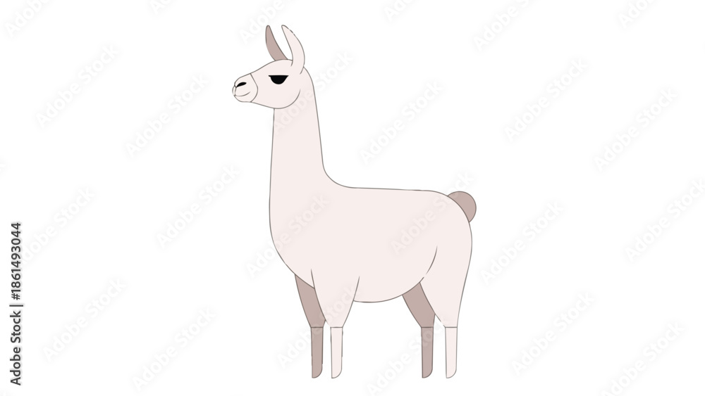 Fototapeta premium A whimsical digital illustration of a charmingly simple llama with soft pastel hues and a composed expression standing gracefully on a pure white