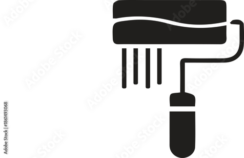 A black silhouette of a paint roller with fresh paint dripping, symbolizing renovation and creative work