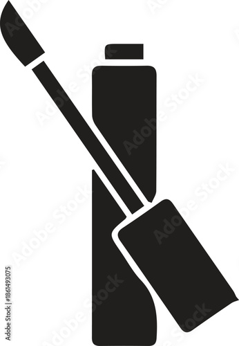 Iconic black silhouette of mascara tube with brush wand for beauty and makeup designs