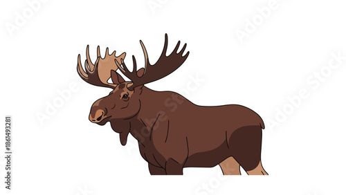 Digital illustration of a brown moose with prominent antlers, a striking depiction of wild northern fauna.