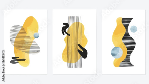 Modern abstract art with yellow and black shapes