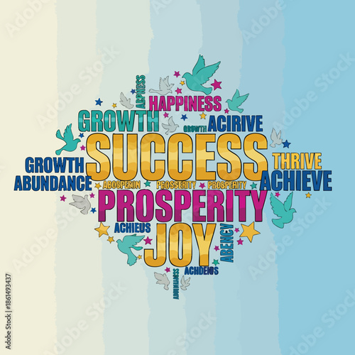 Motivational Word Cloud Featuring Success Growth Achievement and Prosperity.