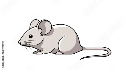 A friendly cartoon mouse illustration, featuring a small grey rodent with large ears and a long tail, presented on a white background, perfect for