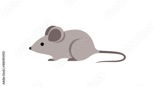 A charming simple flat design gray mouse illustration with a delightful minimalist aesthetic captured from a side perspective perfect for various