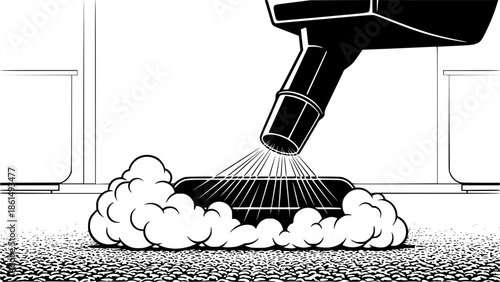 Close-up of steam vapor cleaner on a carpet in a living room
