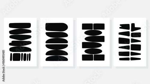 Modern geometric art with black shapes on white background