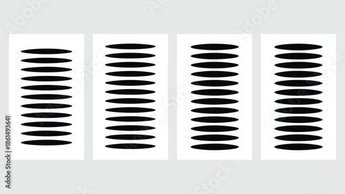 Minimalist design with four identical white rectangles featuring black oval patterns