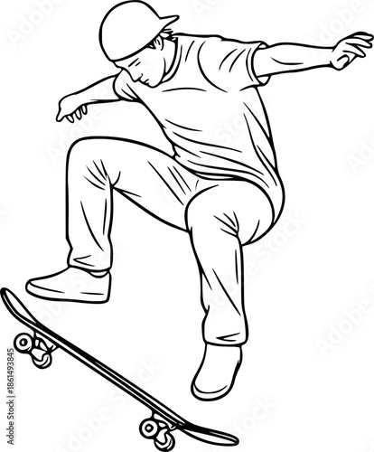 skateboard line art silhouette vector illustration
