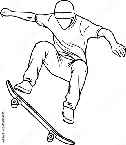 skateboard line art silhouette vector illustration

