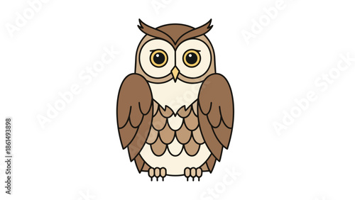 A charming stylized brown owl illustration with wide innocent eyes showcasing woodland tranquility and avian simplicity a delightful digital