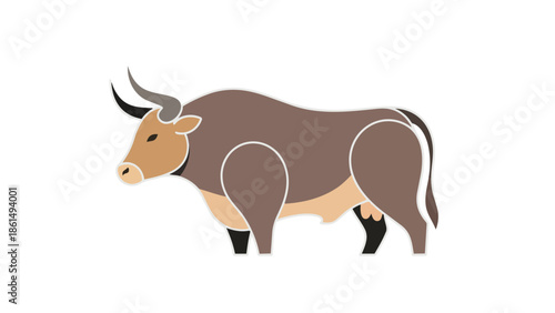 A stylized bovine creature icon illustrating farm animal life and agricultural symbolism with a modern, clean vector graphic design approach on a