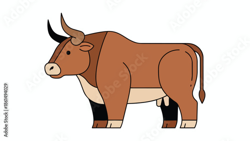 Charming flat design brown bovine animal with horns, presented as a clear vector illustration