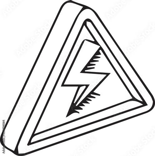 Hand drawn electric shock warning sign outline vector illustration