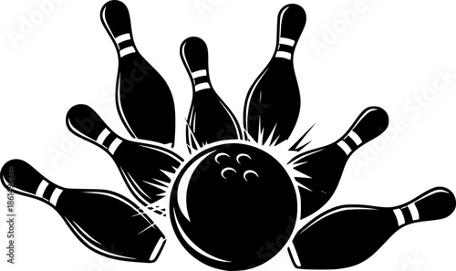 Bowling ball strike pin silhouette vector illustration isolated on a white background
