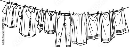clean clothes drying on a clothesline outside vector isolated
