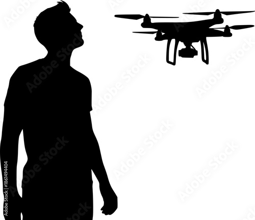 Drone silhouette vector, drone camera icon silhouette vector illustration
