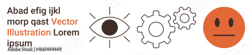 Innovation, emotions, productivity, processes, observation, creativity. an eye, two gears and a neutral face in minimalist style. Observation and productivity concept