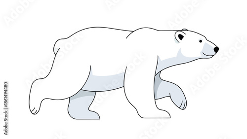 Animated arctic bear illustration gracefully striding forward in a minimalist cartoon style