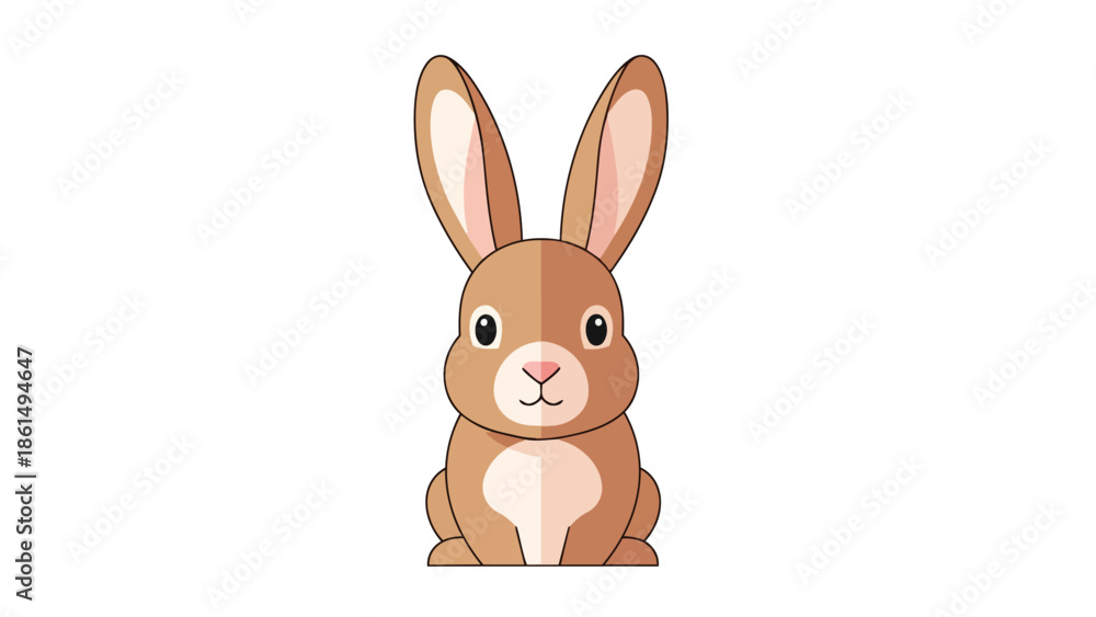 Fototapeta premium An endearing illustration of a friendly brown bunny with prominent ears and a sweet face, perfectly rendered in a cheerful flat graphic style