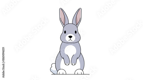 Adorable minimalist gray rabbit illustration with a sweet face and long ears standing upright on a clean white background an enchanting digital