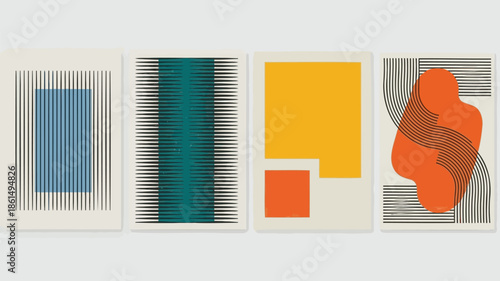 Vibrant abstract art prints with geometric shapes and patterns