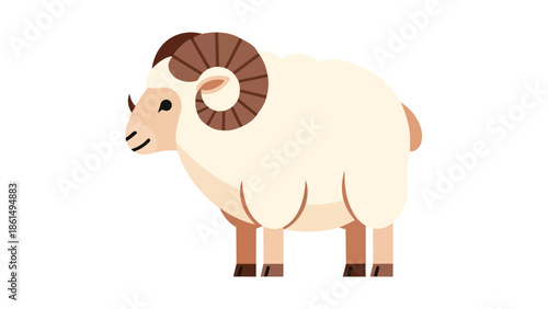 Stylized cream-colored ram illustration with distinctive curled brown horns depicting a farm animal