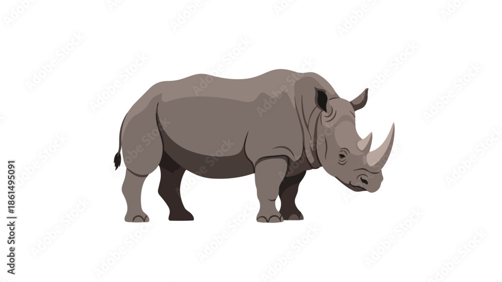 Fototapeta premium Illustrative rhinoceros with prominent horn standing in profile