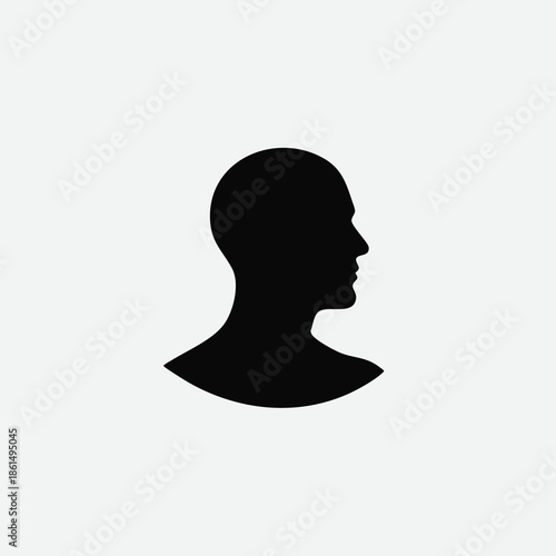 Black Silhouette Profile of Human Head and Neck.